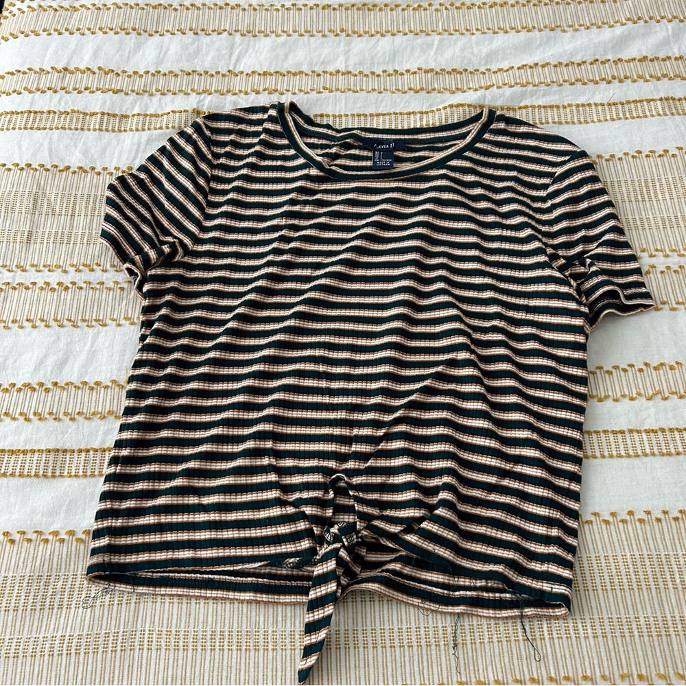 Forever 21 Striped Knotted Short Sleeve